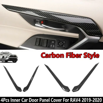 

4pcs Carbon Fiber Door Panel Cover Trim Strip Scratch-resistant Stylish ABS Decorative Sticker For Toyota RAV4 19-20