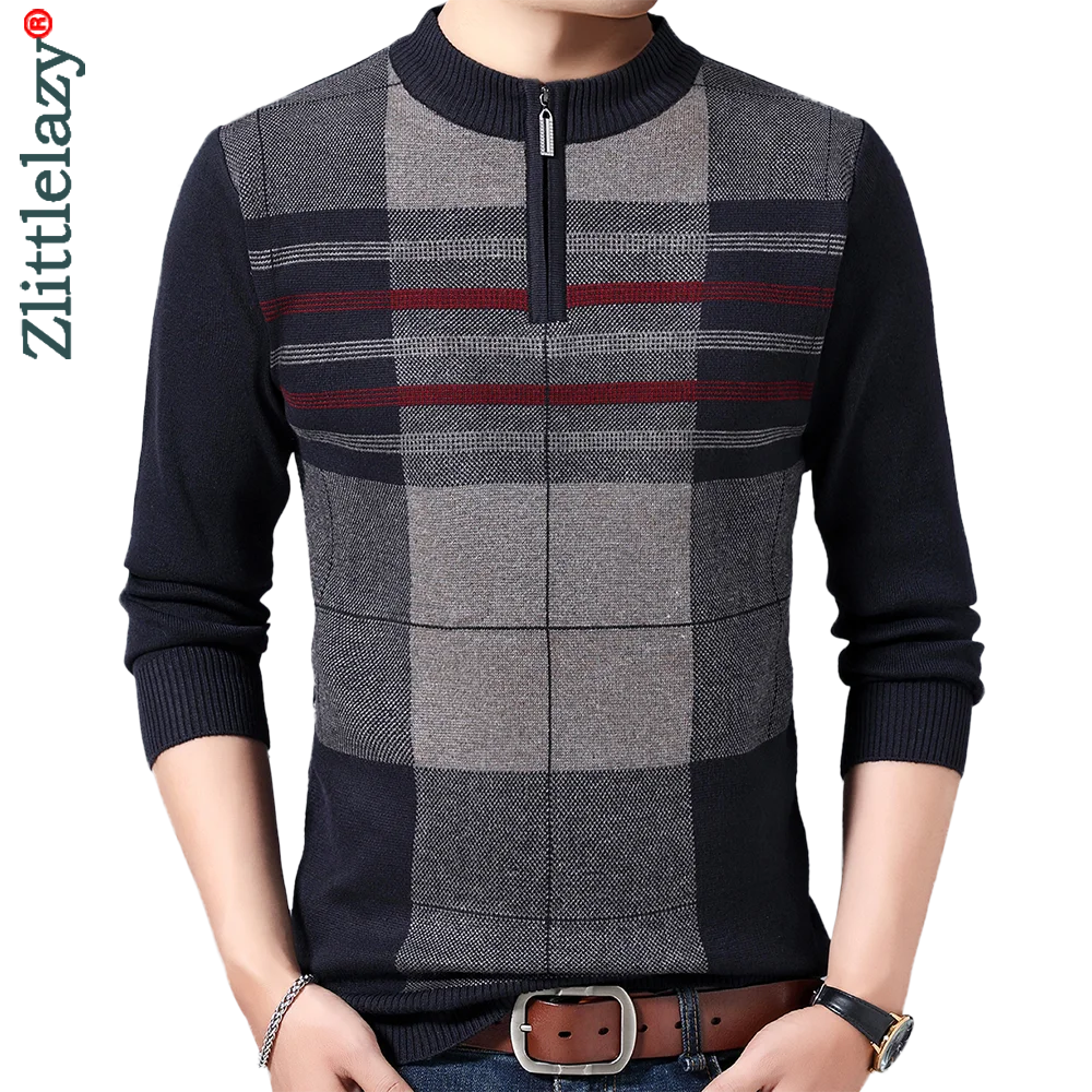 

2022 Полосатый пуловер на молнии, свитер, модная Вязаная мужская одежда, толстые зимние теплые свитера, мужские Рождественские свитера 1142