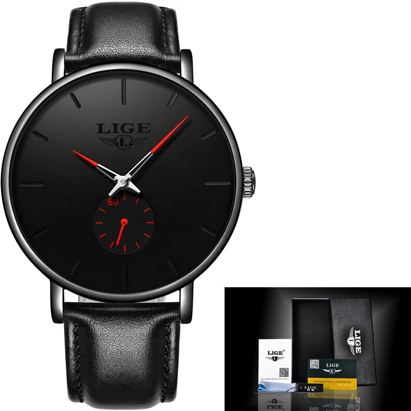 LIGE Womens Watches Top Brand Luxury Waterproof Watch Fashion Ladies Stainless Steel Ultra-Thin Casual Wrist Watch Quartz Clock - Цвет: Black red L