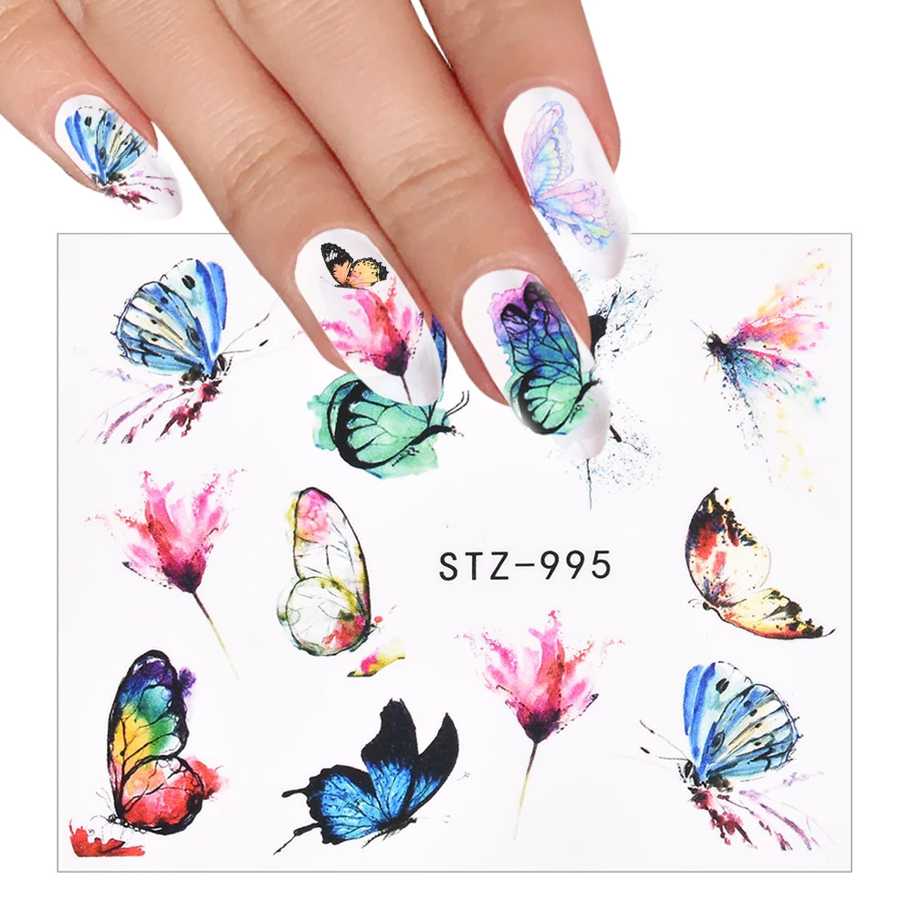 3D Watercolor Butterflies Sliders Nail Art Water Transfer Decal Sticker Blue Valentine's Day Nail Decoration Tattoo Manicure nail stickers nail art decoration nail decals