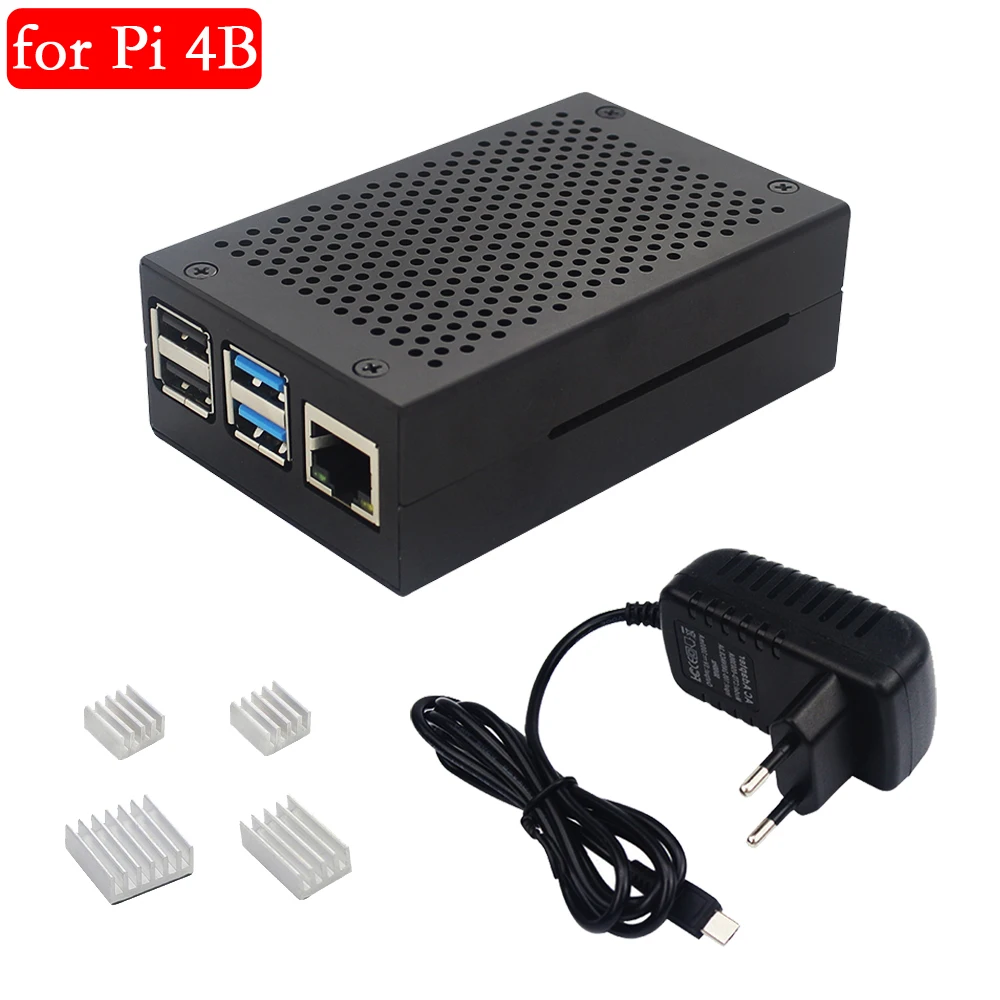 

Raspberry Pi 4 Aluminum Case Raspberry Pi 4B Box Enclosure 3A Power Supply Charger Heat Sink Radiator for Raspberry Pi 4 Model B