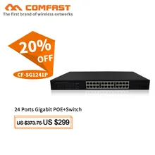 250 Вт 24 порта коммутатор Gigabit POE блок питания 48 В ip-камеры с питанием по PoE и беспроводной AP с 24*1000 Мбит/с RJ45 порт+ 2* гигабитный SFP слоты