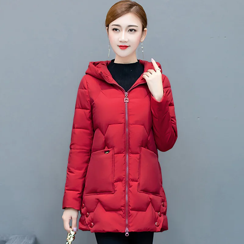 

Hooded Cotton Overcoat Women's Mid-length Winter 2019 New Style Slim Fit Slimming Warm Korean-style Elegant Cotton Coat