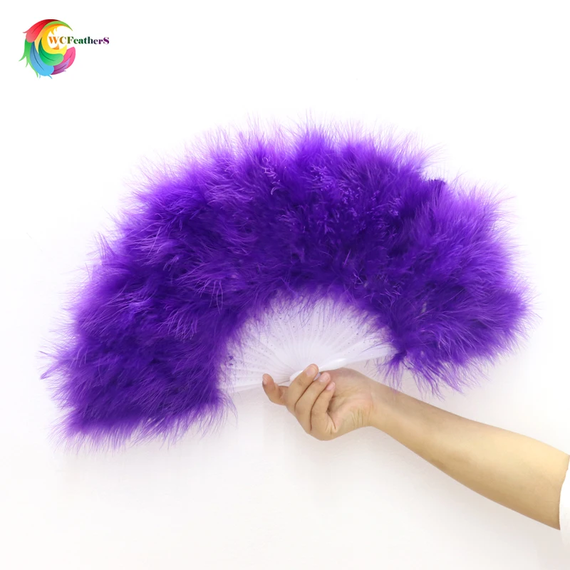 

Feather Hand Fan Decoration Deep Purple Fluffy Turkey Feather Fold Fans Wholesale Handmade Fan Dance Stage Wedding Decoration