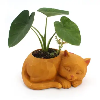 

1Pc Cat Flowerpot Cute Cat Resin Planter Pots Decorative Animal Flower Pot Cat Shape Flowerpot Ornaments (Khaki)