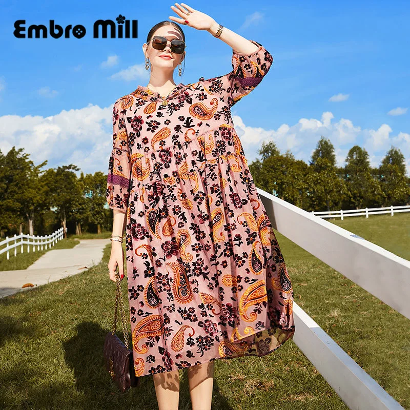 Flocking Flower Hooded Dress Female New Autumn