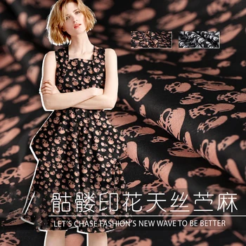 

New super beautiful skull print natural thin Tencel ramie fabric punk art 20 summer digital printing high setting cloth