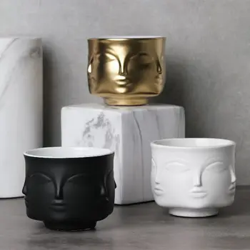 

Face Shape Designs Ceramic Vase Porcelain Flower Pot Home Decoration Accessories Planters Golden Black White Tools