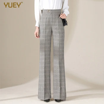 

2020 New Spring Women Plaid Pants S to 7XL Plus Size Wide Leg Elastic Waist Relaxed Fit Office Lady Flares Boot Cut Pants