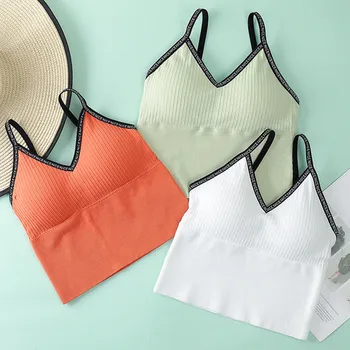 

Sexy Bra Underwear Bas For Women Bralette Seamless Padded Bra Lingerie Cotton Wireless Fitness Tops Brassiere Bra Letter Straps