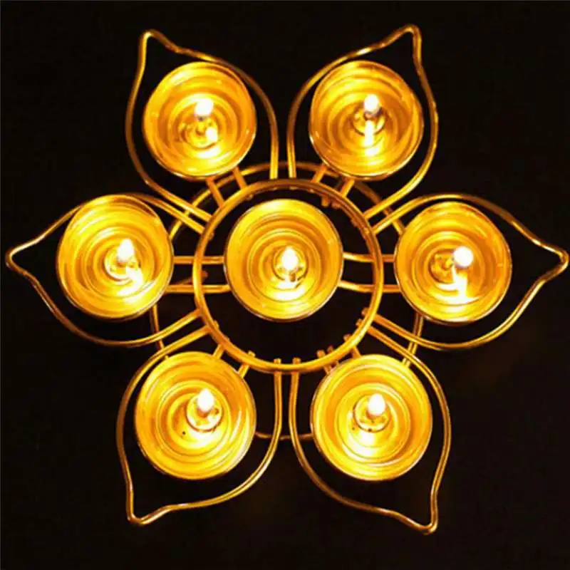 

Assembled Lotus Style Alloy Butter Oil Ghee Lamp Candle Holder Without Candles for 7 Butter Lamp Candles Crafts Night Lamp Light