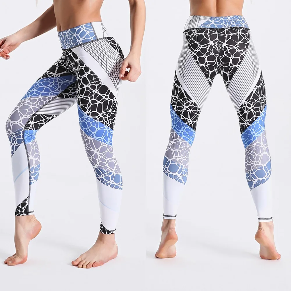 Qickitout 12% Spandex High Waist Digital Printed Fitness Leggings Push Up Sport GYM Leggings Women gym leggings