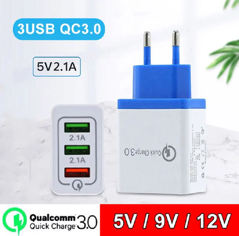 QC3.0 Quick Charge 3USB мульти-порт 5 В/9 В/12V дорожное зарядное устройство 2.4A мгновенная