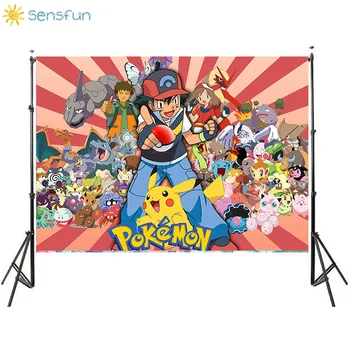 

Sensfun Cartoon Pokémon Theme Background Child's Birthday Party Photography Backdrops Photo Booth Props Vinyl Photocall 5X3FT