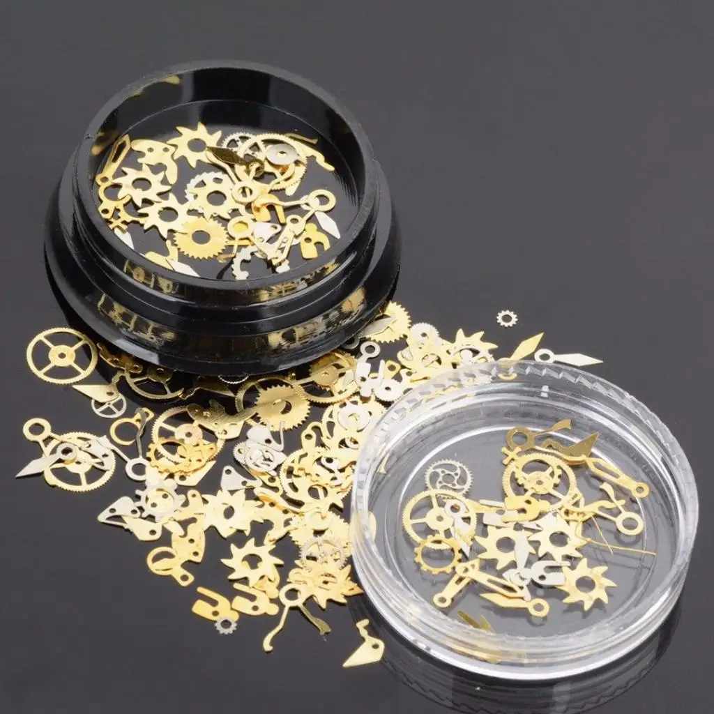 

1 Box Nail Art Decoration Punk Stud Gear Wheel Parts Shiny Gold Metal Slices For UV Gel Manicure