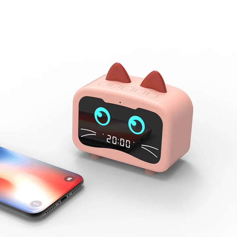 Pink cat Интеллектуальный Tmall Мини Bluetooth динамик светодиодный дисплей тяжелый бас карты открытый беспроводной портативный Часы Будильник EY336 - Цвет: Pink cat