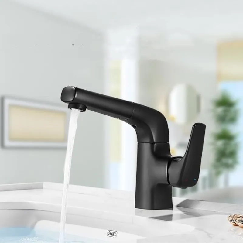 Vidric New Arrival Black Bathroom Pull Out Basin Faucet Brass rotation Faucet Sink Mixer Tap Hot and Cold Basin Lavatory Faucet