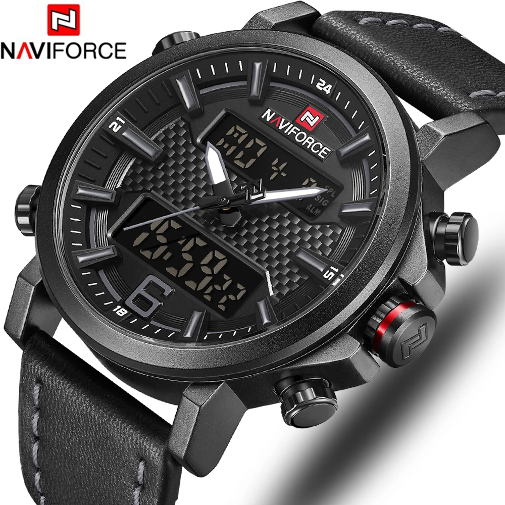 NAVIFORCE Топ люксовый бренд платье кварцевые мужские часы LED Дата аналоговые цифровые часы мужские модные спортивные часы Relogio Masculino