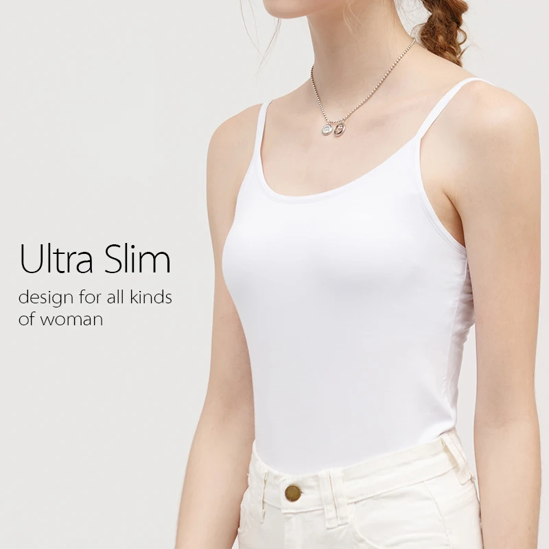 2020 tops Summer New Square Collar Cotton Camisole with Bra Pad Ultra Slim Sleeveless Strap Vest Solid Color Women Clothes
