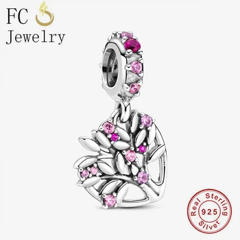 

FC Jewelry Fit Original Brand Charm Bracelet 925 Sterling Silver Pink Zirconia Heart Tree of Life Beads For Making Berloque 2020