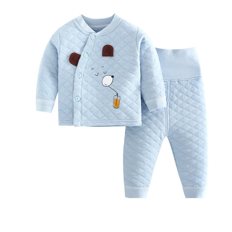9792 blue Осенне-зимняя детская теплая одежда, комплект из 2 предметов для маленьких мальчиков и девочек из хлопка, майка с длинными рукавами+ набор длинных брюк для детей 1-24 месяцев - Цвет: 9792 blue