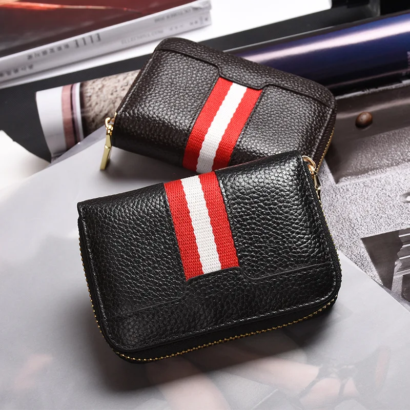 

New Style Canvas Leather Small Card Package Women's Card Bit More Men And Women South Korea Zipper Organ Purse Card Clamp Card C
