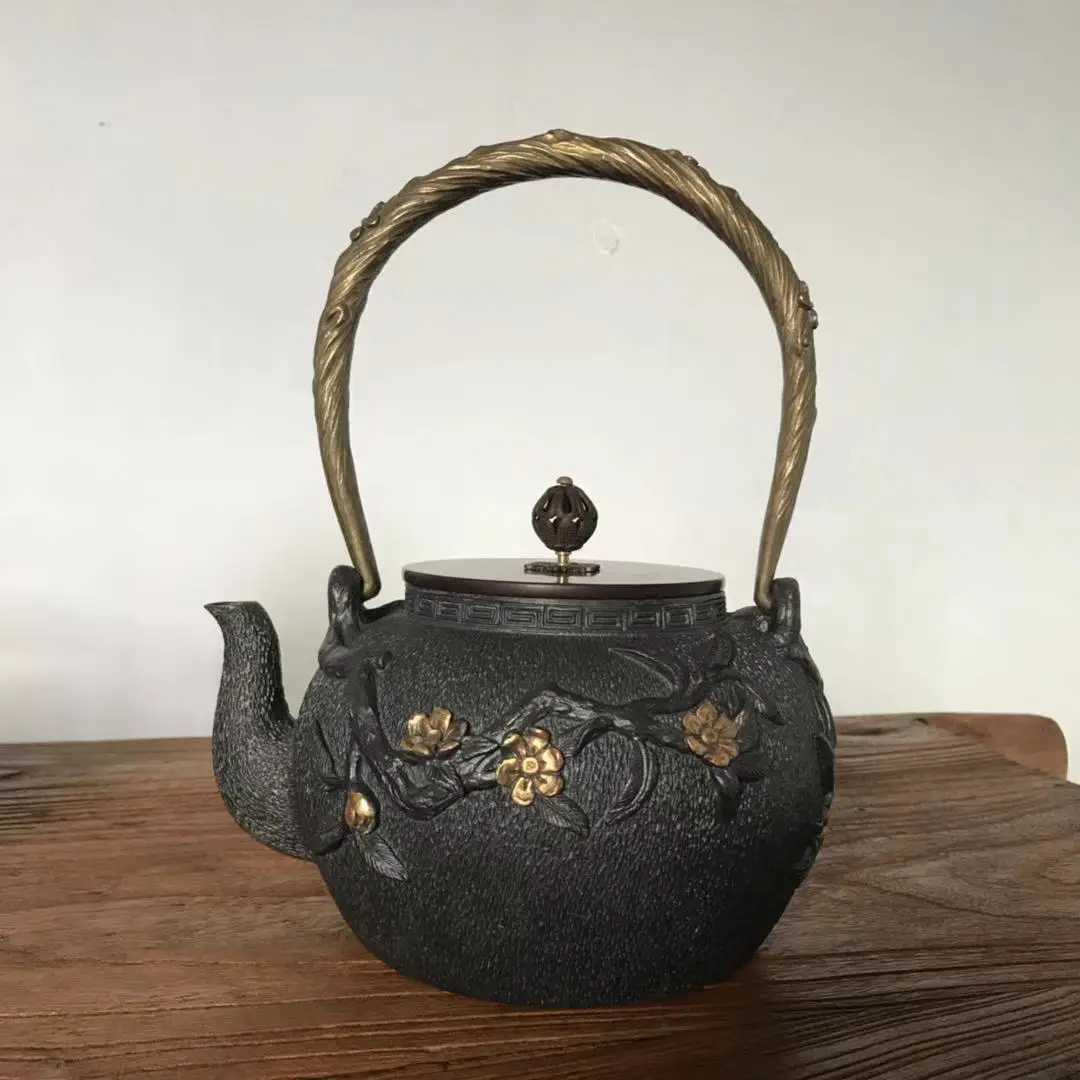 Японский чугунный старый железный горшок ручной работы медный горшок утолщенный медный горшок вареный чайник чайный набор кунг-фу - Цвет: 1.2 L