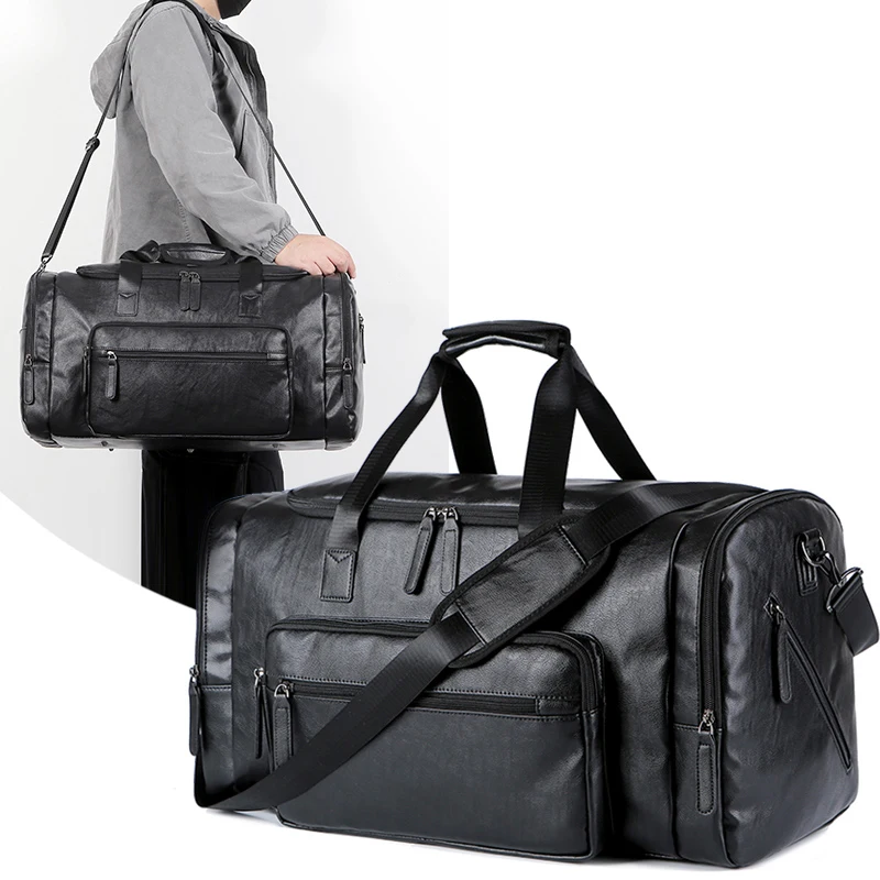 Retro Leather Travel Tote Bags Male Weekend Bag Mens Large Capacity Hand Luggage Duffel Handbags Shoulder Bag