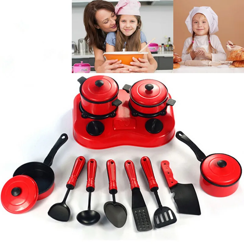 

11pcs/set Children Pretended Role Paly Kitchen Utensil Accessories Cooking Toy Cookware Set Children Kitchen Plastic Toys