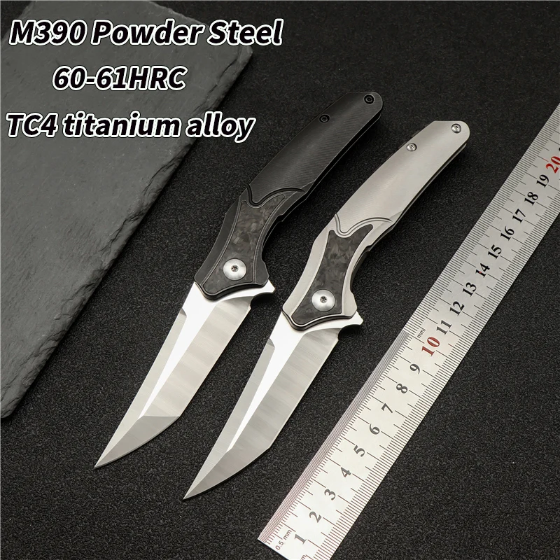 

M390 Powder Steel Folding Knife Titanium Alloy Handle Sharp Hunting Knife Camping Outdoor Survival High Hardness Defense Tool