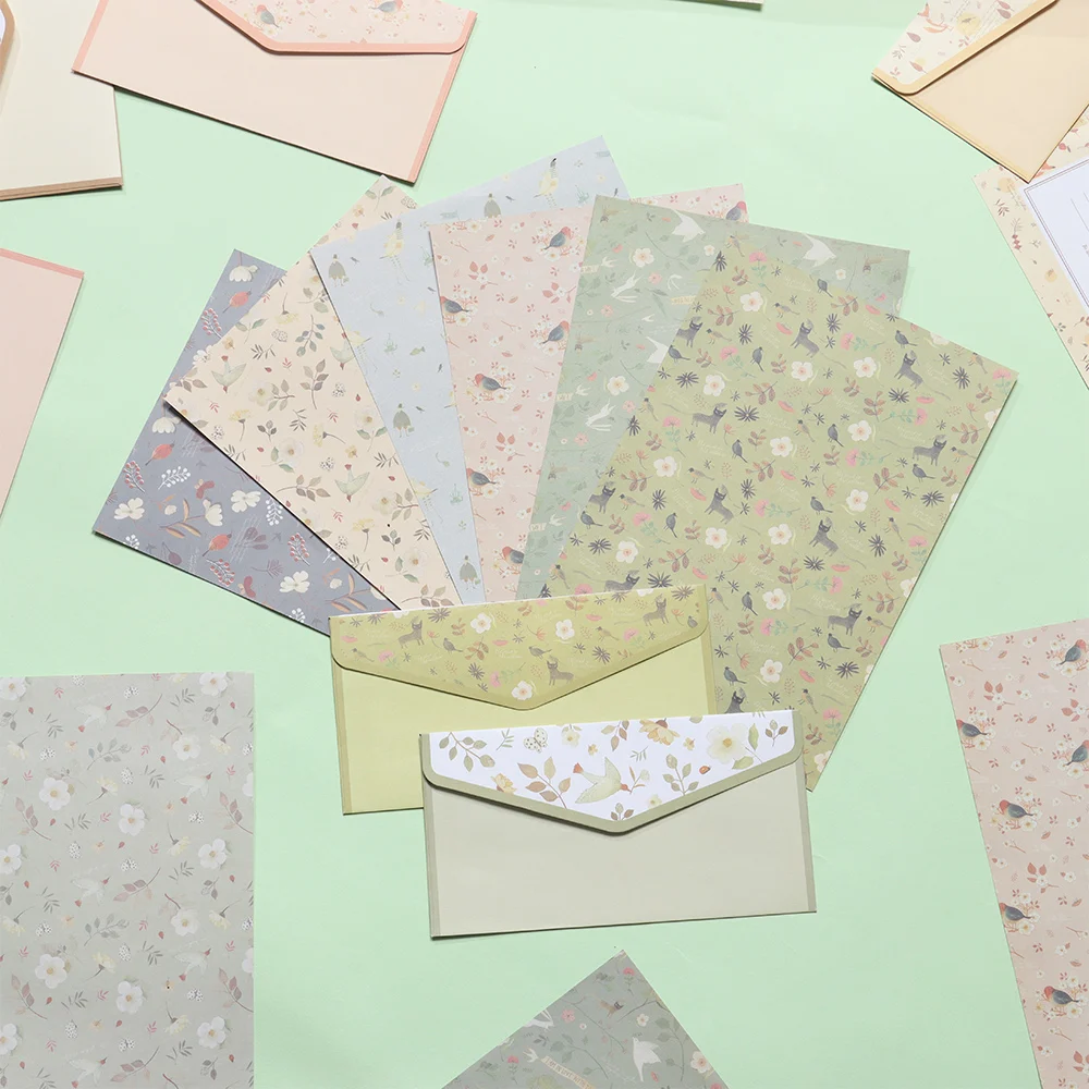 Cute Cartoon Animals Floral Pattern Letter Paper + Envelope Writing Paper Gift Envelope School Office Stationery Supply 6Pcs + 3Pcs