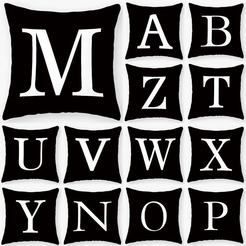 

1Pcs Black White Letter Pillow 45*45cm English Alphabet Cushion Cover Polyester Decoration Cojines Decorativos Para Sofa 40871