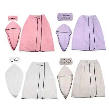 

3pcs Women Bath Body Wrap Set Home Towel Bathrobe Hair Drying Headband