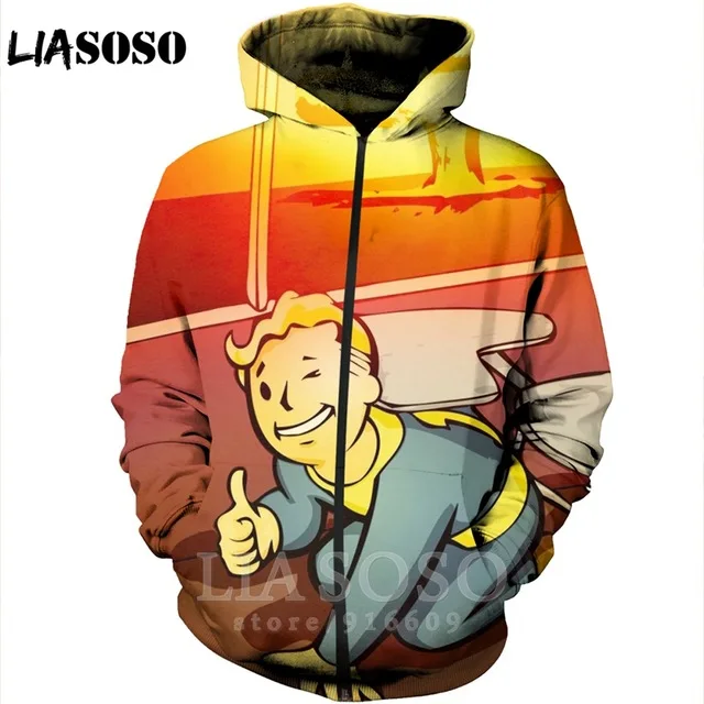 Забавный 3D принт унисекс аниме Fallout 4 хип хоп игры Толстовка с длинным рукавом homme Harajuku рубашка на молнии толстовки рок hoodie19