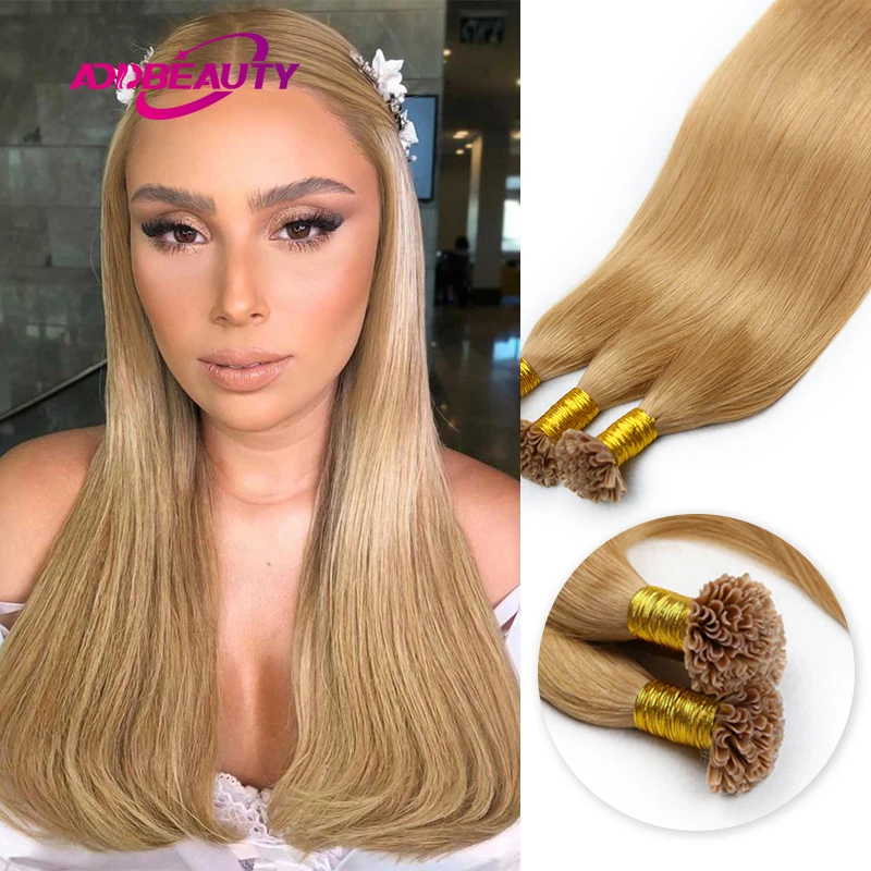 Nail U Tips Keratin On Capsule Virgin Human Hair Extensions 0.8g1g/pc 40g/50g Per Bundle Straight Fusion Natural Ombre Blonde | Шиньоны и