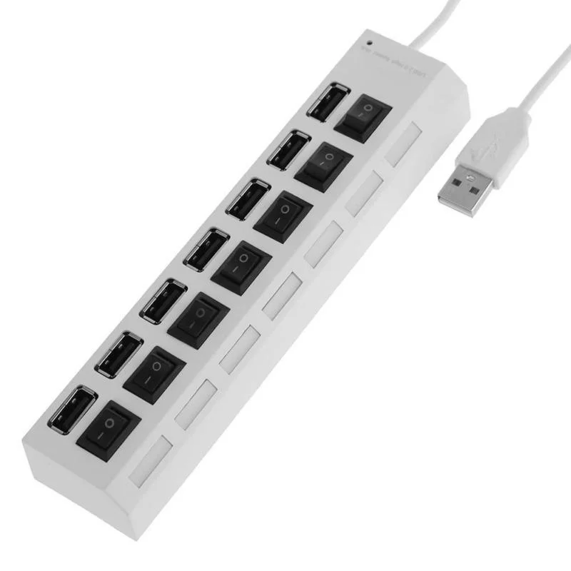 7 Ports Hub USB 3.0 Adapter Splitter Socket High Speed with Switch fr Computer