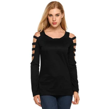 

Daily suit OWLPRINCESS Big yards dress hollow out pure color T-shirt leisure round neck long sleeve dew shoulder gown