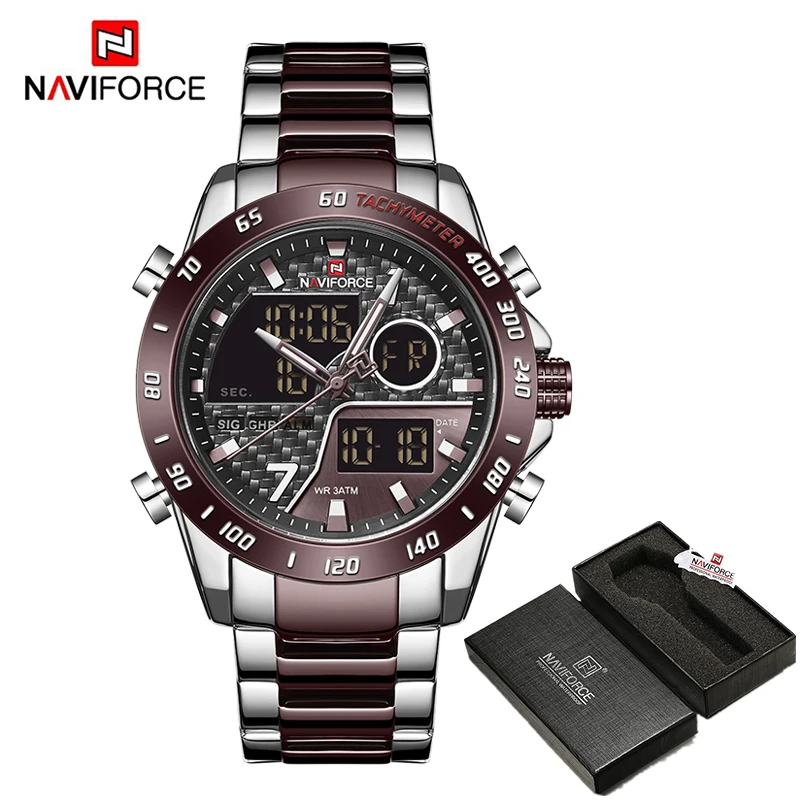 NAVIFORCE Luxury Brand Men's Wrist Watch Military Digital Sport Watches For Man Steel Strap Quartz Clock Male Relogio Masculino 