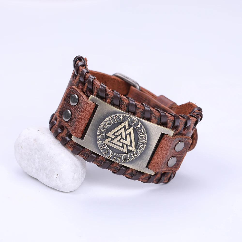 LIKGREAT славянские Норвегия Valknut амулет Кожаные браслеты с гравировкой