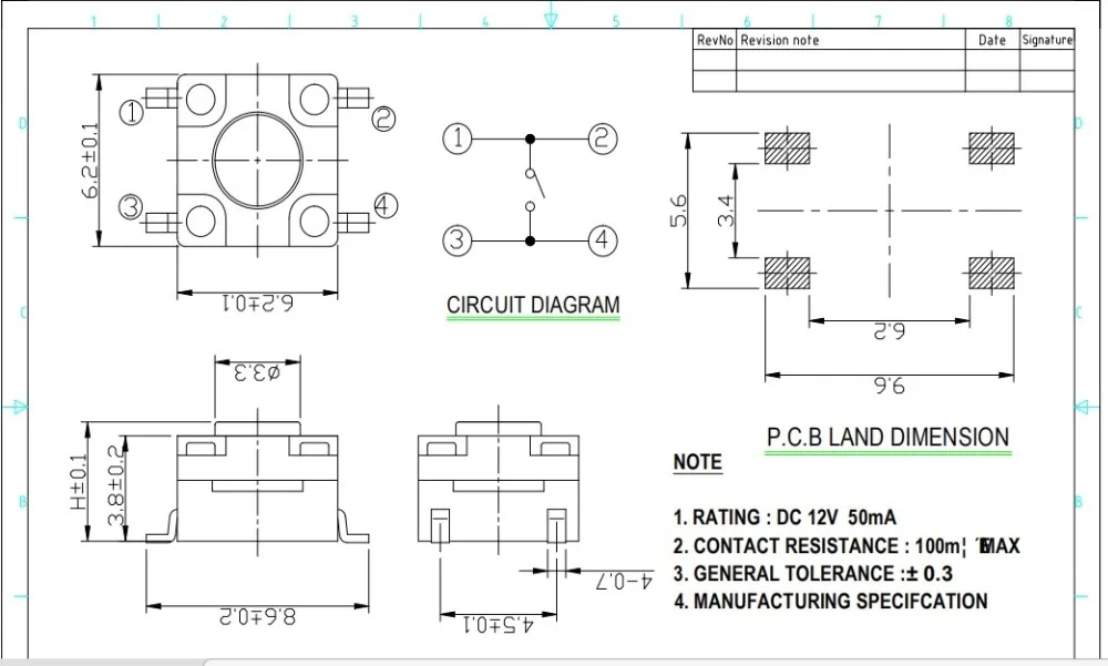 1000 pcs SMD IP67 Водонепроницаемый тактильный переключатель 6,2x6,2 мм Высота 5,0 мм нормально открытый SPST-NO кнопочный моющиеся мгновенный 6x6