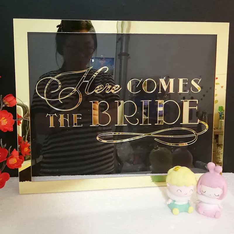 Personalized Wedding Name Mirror Gold Acrylic Frame Welcome Guests Word Signs Wedding Party Decor Favor