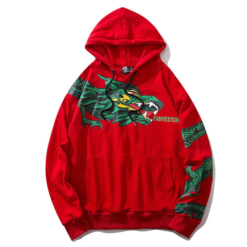 Модные уличные толстовки с принтом дракона хип-хоп махровые толстовки хип-хоп стиль Swag Tyga осенне-зимняя одежда оверсайз - Цвет: red