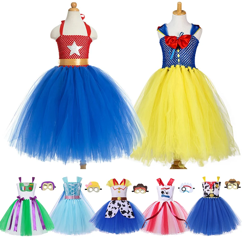 

Princess Tutu Dress Tulle Girl Birthday Party Fancy Dress Kids Wonder Woman Toy Story Cowgirl Woody Snow White Elsa Moana Dress