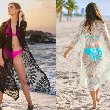 

Beach Skirt Dresses Outings Coverup Capes For The Sea And Women's Beachwear 2020 Mesh Embroidered Over Sun Shirt Animal