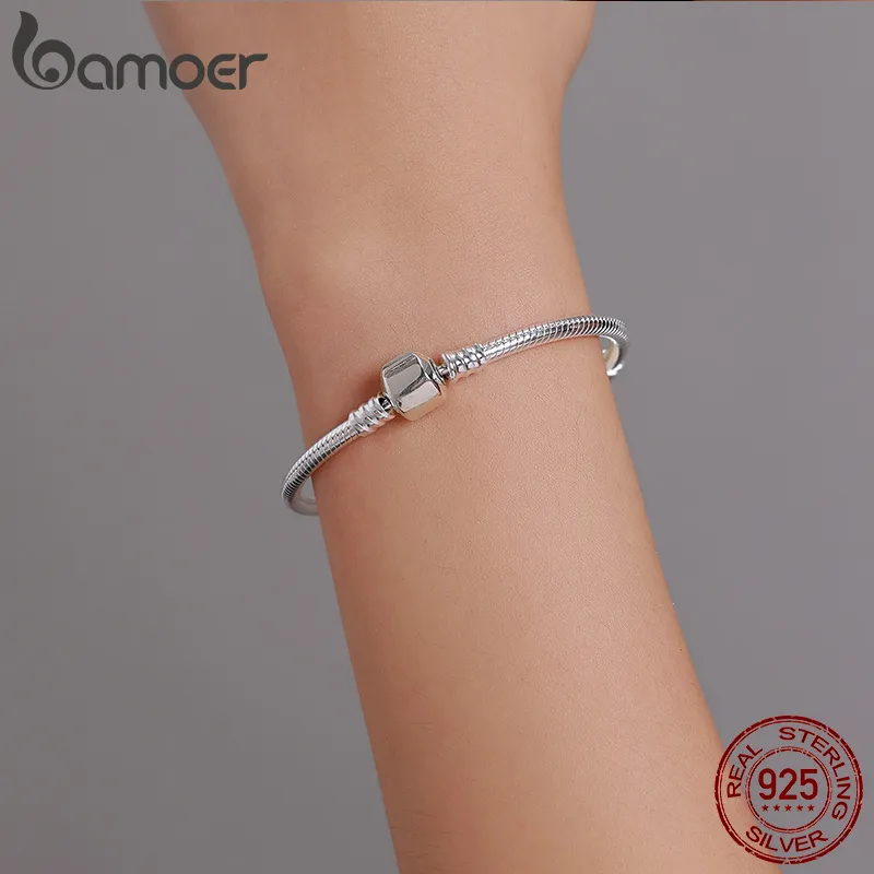 BAMOER TOP SALE Authentic 100% 925 Sterling Silver Snake Chain Bangle &  Bracelet for Women Luxury Jewelry 17-22CM PAS902 - AliExpress