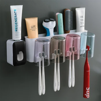 

Multi-functional toothbrush holder Circular transparent cup toothbrush holder non-punch suction wall type wash gargle set