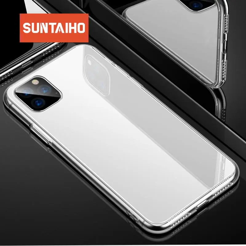 Suntaiho роскошный стеклянный чехол для iPhone 11 Pro XS Чехлы для MAX XR ультра тонкий прозрачный задний стеклянный чехол для iPhone X 7 8 Мягкий край