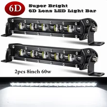 2 pces 6d lente led barra de luz 8 polegada 60w conduziu a barra de luz do trabalho holofote drl para offroad atv suv caminhão trator barco luz de condução automática