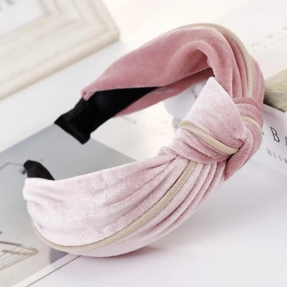 

Korean version of hair accessories, creative new edging headband, solid color flannel, wide border, knotted, wild lady headband