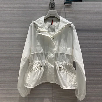 

Sun Protection Jacket Women 2020 Spring Summer Thin Jackets Hooded Solid Color Drawstring Slim Waist Casual Coat Luxury High-end